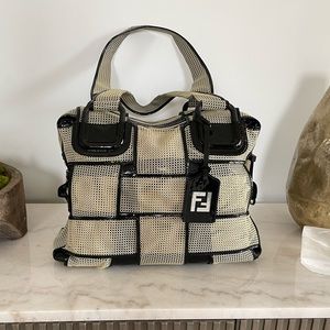Rare Authentic FENDI Patent Mesh Crossword Grande Bag in Black
